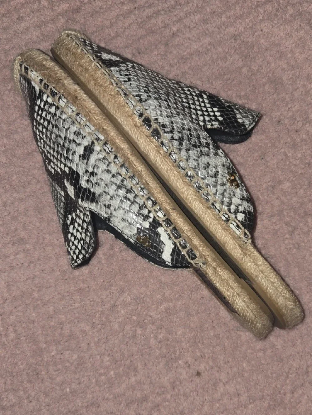 Tory Burch Leather Woven Snake-Print Espadrille Slip-On in Black & White - 7.5M